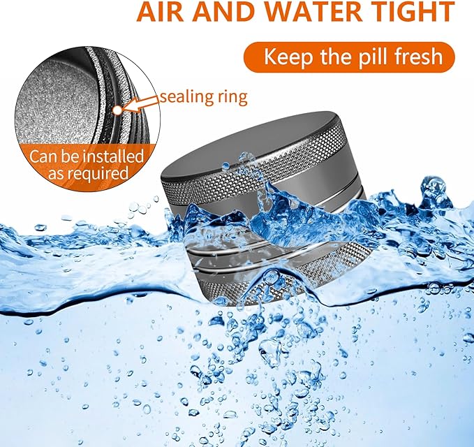 Small Pill Box, Portable Daily Box, Aluminium Alloy Round Container for Pills, Pocket Case (Gray)