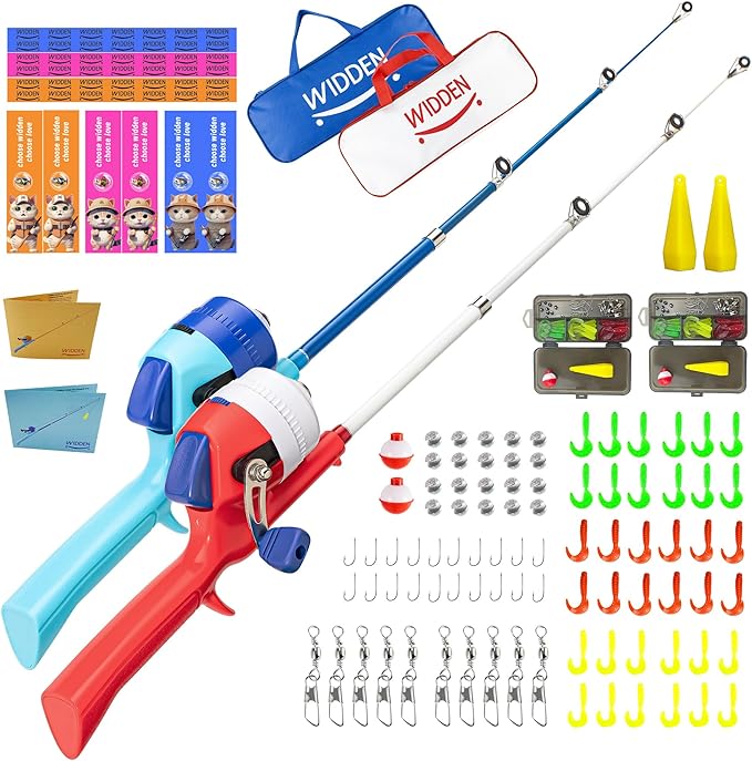 Kids Fishing Pole, Telescopic Fishing Rod, Toddler Collapsible Fishing Rod and Reel Combo with Tackle Box, Fishing Line, Bobber, and Soft Lures for Boy, Girl, Youth, Beginner, Over 4 Years Old
