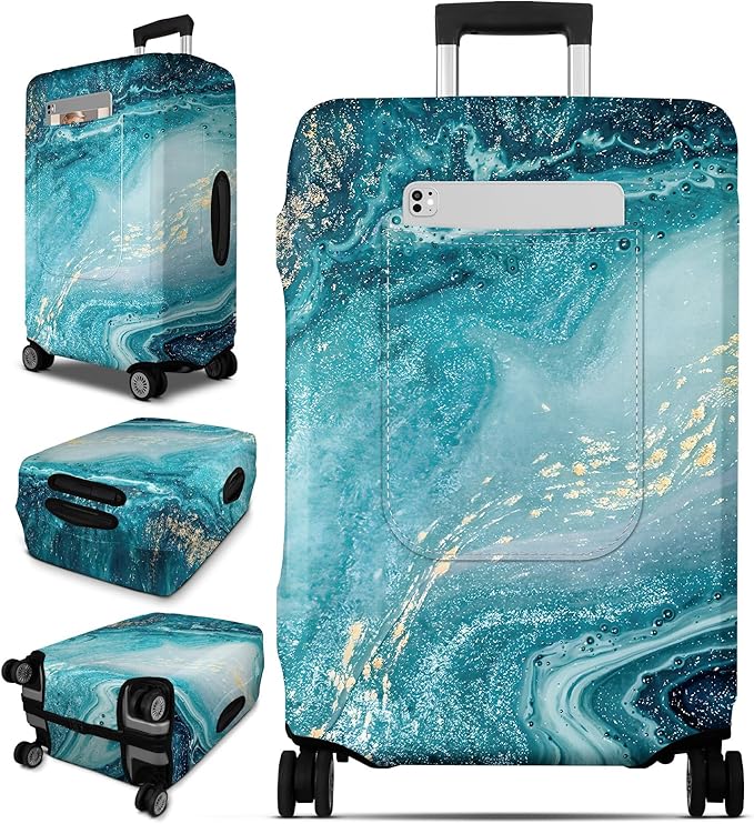 Slohif Luggage Cover for Suitcase Tsa Approved Protector - Luggage Sleeve Large Suit Case Cover Travel Stretch Baggage Case Protective Washable Fit 24-27 Inch Sea Wave M