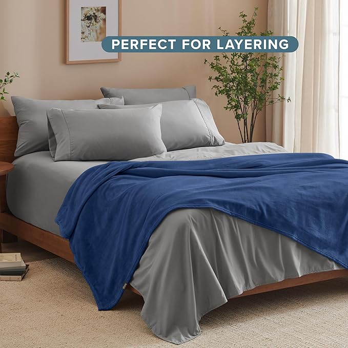 Bare Home Fleece Blanket - Throw/Travel - Ultra-Soft Lightweight for Bed, Sofa, and Couch - Luxury Microplush - Cozy Warm Blanket (Throw/Travel, Dark Blue)