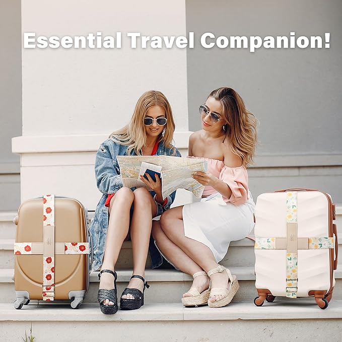 Luggage Straps for Suitcases,Adjustable Luggage Elastic Belt, Travel Essentials for Airport,Station, Vibrant Designs, White Cat