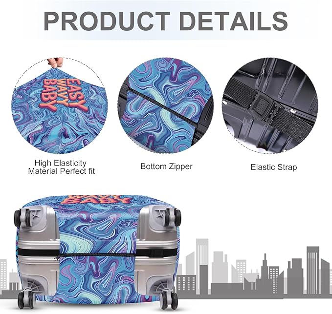 ANNA QUEEN Funny Psychedelic Wavy Luggage Cover, Colorful Suitcase Protector with with Retro Vibes, Stretchable, Washable Travel Cover for 28-30 Inch Luggage