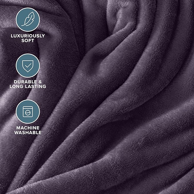 Bare Home Fleece Blanket - Throw/Travel - Ultra-Soft Lightweight for Bed, Sofa, and Couch - Luxury Microplush - Cozy Warm Blanket (Throw/Travel, Eggplant)