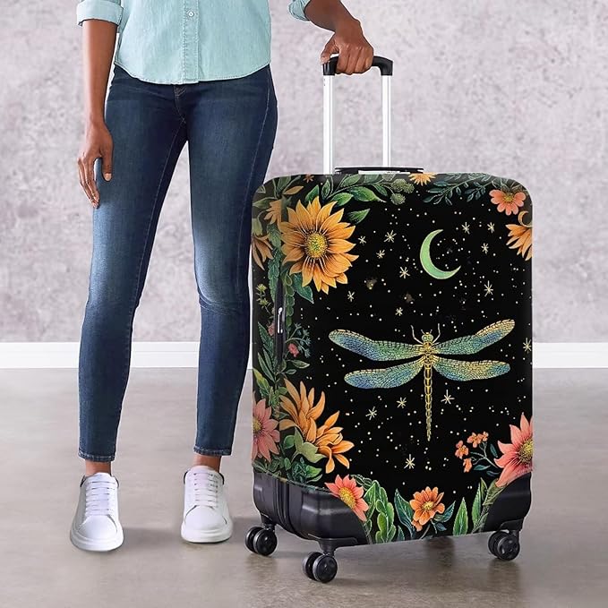 Dragonfly Luggage Cover for Womenn Girl Anti-Scratch Suitcase Covers Fit 18-21 Inch Travel Luggage Covers for Suitcase Star and Moon Luggage Cover Protector Decor Elastic Baggage Case