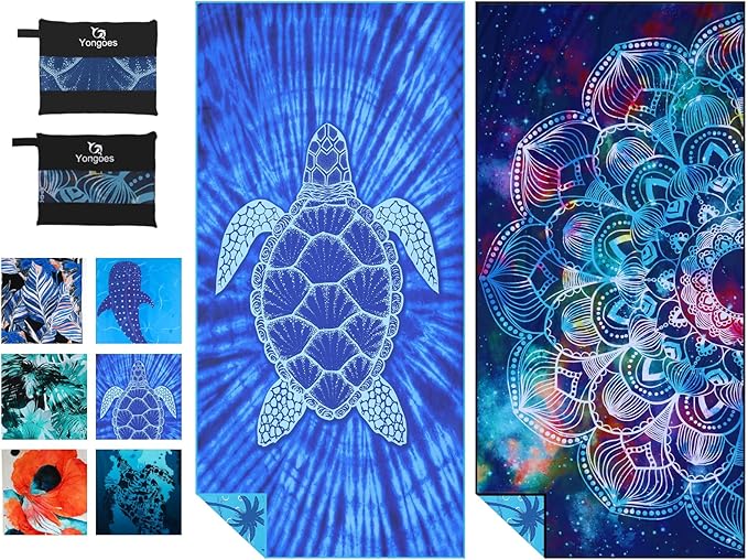 2 Pack Microfiber Lightweight Thin Beach Towel Sand Free Quick Dry Super Absorbent Large Towels for Swimming Pool Yoga Gym Travel Vacation Beach Accessories Essentials for Adults