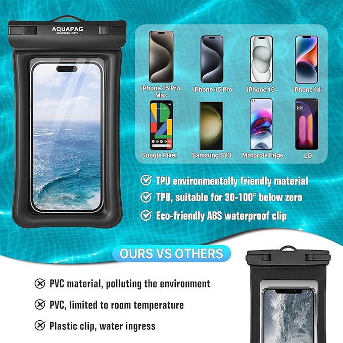 NEPHI IP68 Waterproof Phone Pouch 2 Pack-Up to 7.0"，Adjustable Neck Lanyard Floating Waterproof Phone Case for iPhone,Phone Dry Bags for Vacation Beach Pool Travel Essentials (Pink Blue 2 Pack)