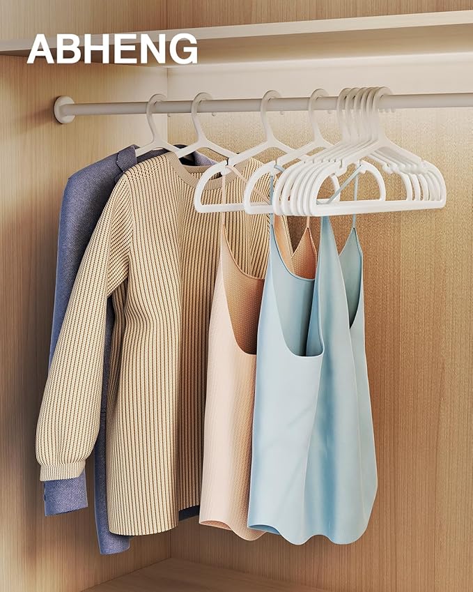 50 Pack Clothes Hangers, Non Slip Plastic Coat Hangers, Space Saving Hangers, Heavy Duty, Hanging Dry Wet Clothes, 16.4" x 8.3", White, UAPY0550W