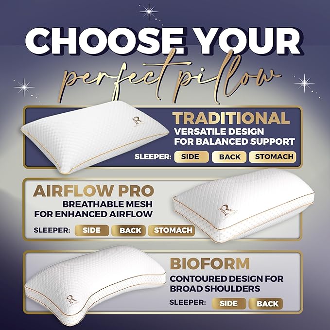 Royal Therapy King Memory Foam Pillows, 2-Pack - Shredded Memory Foam for All Sleep Positions, Medium Firm with Adjustable Loft, Bamboo Rayon Cover, CertiPUR-US & Oeko-TEX Certified