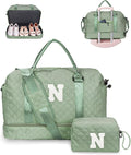 Gifts for Teacher -Initial Travel Bag with Shoe Compartment, Girls Weekender Bag, Monogram Overnight Bag for Women, Letter Travel Bag with Makeup Bag, Daughter Gift from Mom (Letter N)