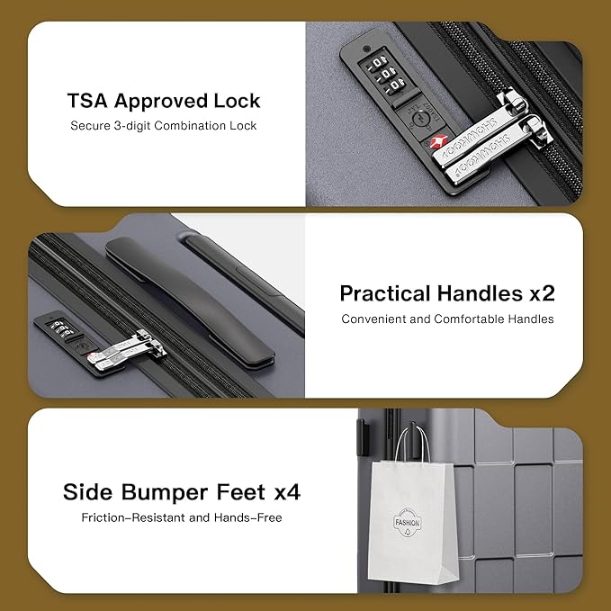 SHOWKOO Luggage Sets 3 Piece Hardside Expandable Lightweight PC Suitcase Sets with Double Spinner Wheels TSA Lock YKK Zipper, Sliver Gray