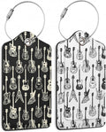 2 Pack Leather Luggage Tag for Suitcase Music Guitar Unique Travel Tags with Privacy Cover ID Label & Stainless Steel Loop for Men and Women Baggage