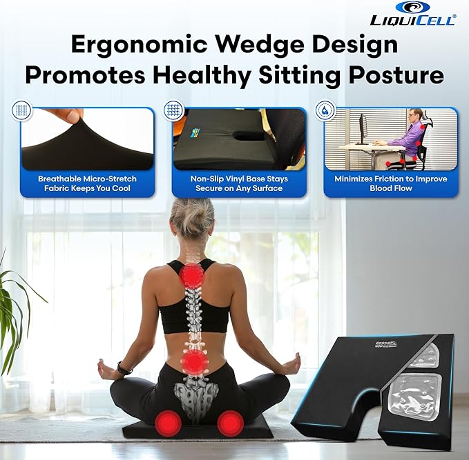 LiquiCell Coccyx Seat Cushion, Aid for Tailbone Pain Relief, Sciatica Pain, Back Support | Donut Like Butt Pillow for Long Hours Sitting at Home/Office Chair (20" W x 18" L x 2.5" H)