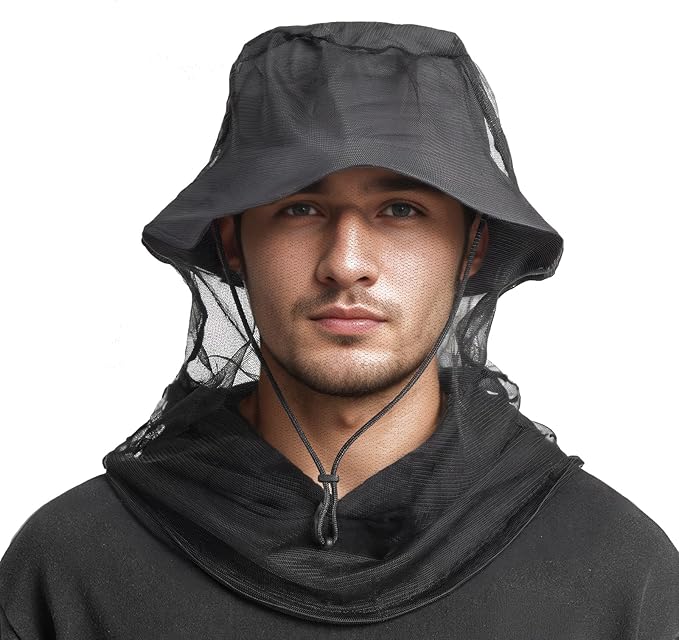 Mosquito Head Net for Insects, Bug Net for Head, Extra Fine Fly Screen Holes for Camping, Fishing,Hiking, Fits All Hats for Men Women