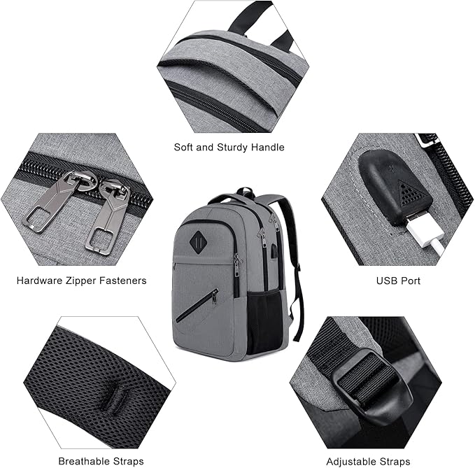 Backpack for Men and Women, School Backpacks for Teen Boys & Girls, Student Bookbag Fits 15.6 Inch Laptop with USB Charging Port, Water Resistant Travel Backpack, Sturdy Anti Theft Computer Bag Gifts