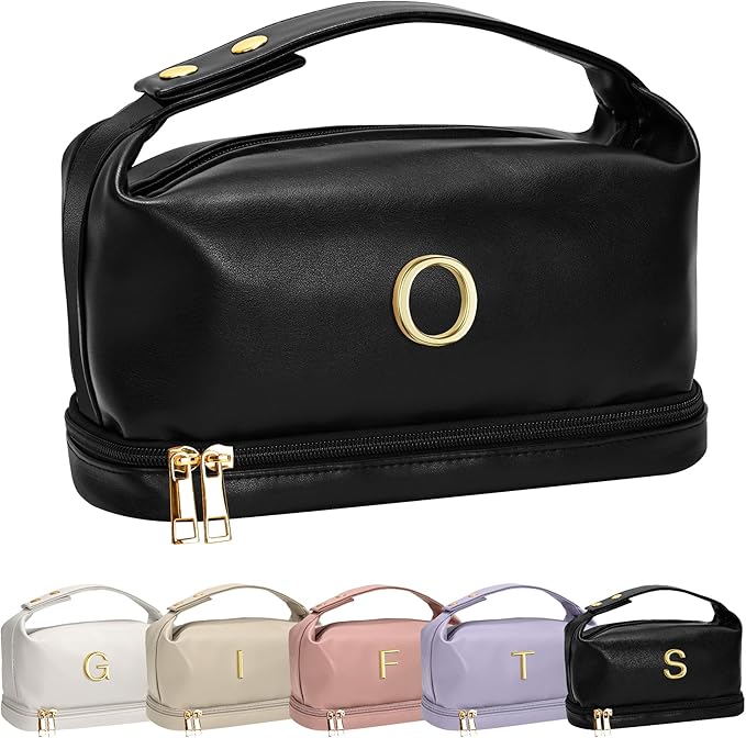 Initial Makeup Bag Personalized Bags with Handle, Gifts for Women In Their 20S Cosmetic Bag, Bridal Shower Gift for BrideMakeup Bags Letter Travel Toiletry Bag with Makeup Brush Organizer