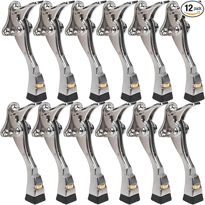 12 Packs Heavy Duty Kickdown Door Stopper, One Touch Adjustable Kickdown Door Stop for Heavy Doors, 4 in Metal Door Kickstand with Rubber Tip & Wall Protectors for Wide Doors