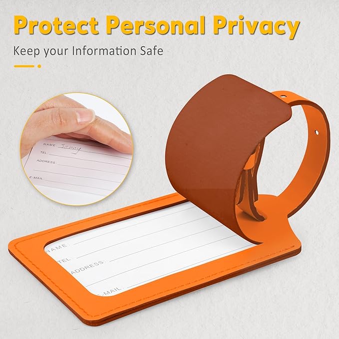 Travelambo Luggage Tags for Suitcases Faux Leather Privacy Protection 20 Pack Bag Tags Travel Accessories Essential, Hot Orange