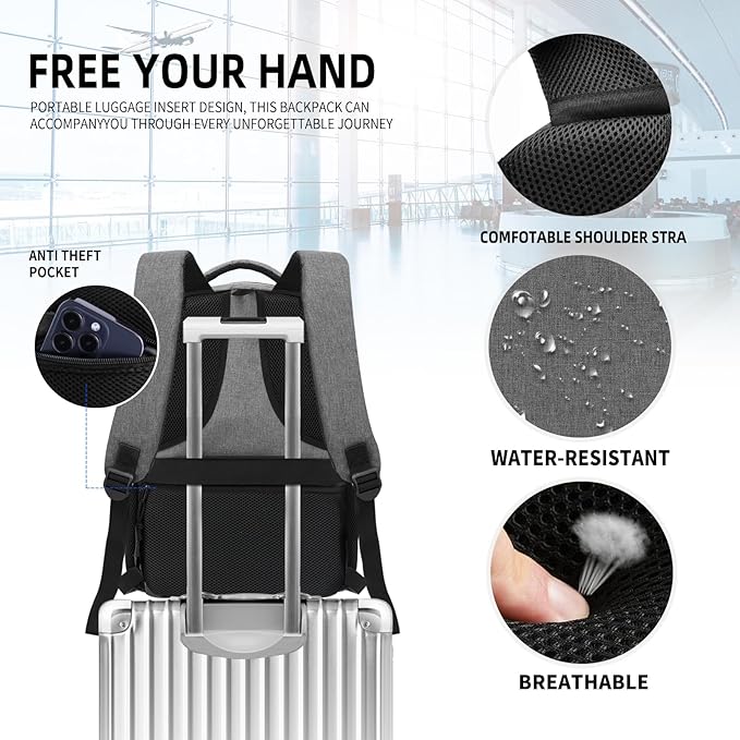Backpack for School, School Backpack for Boys Girls Teens, College Book Bag, Water Resistant Bookbag, Back Pack for Men Women, Business Work Travel Grey