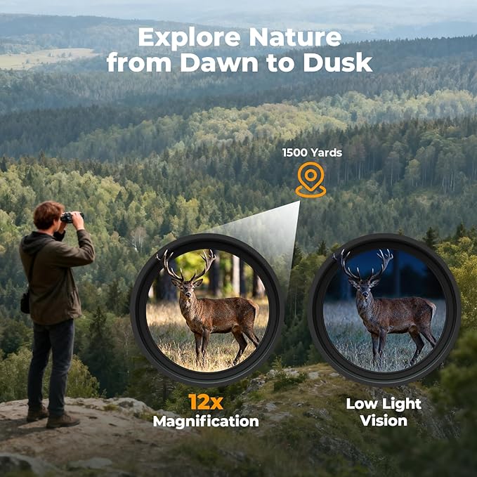 ESAKO 12x30 High Powered Binoculars for Adults & Kids, Compact Waterproof Binocular with Low Light Vision & Large Eyepiece, Easy Focus Small Binoculars for Bird Watching, Hunting, Travel, Sightseeing