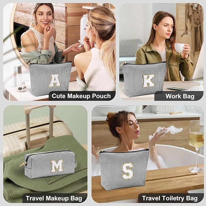 YOOLIFE Birthday Gifts for Women Girls - Personalized Initial Cute Makeup Bags Cosmetic Bag Make Up Bag Toiletry Pouch Gift for Women Her Friend Mom Teacher Sister Teenager Female Bridesmaids Black Z