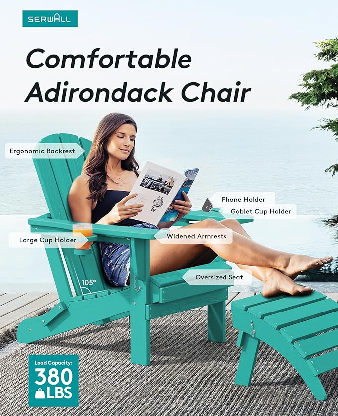 SERWALL Adirondack Chair with Cup Holders - Composite Adirondack Chairs Set of 6 HDPE Outdoor Chairs All Weather Use- Aruba