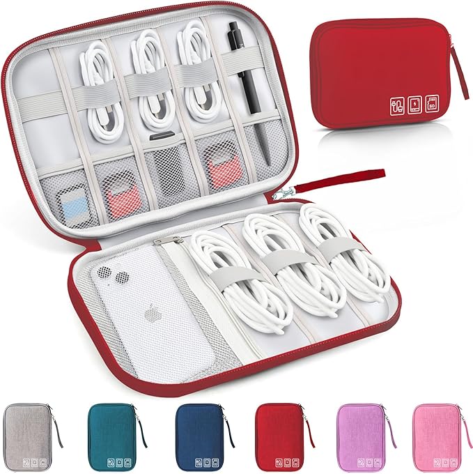 Travel Cable Organizer Bag, Electronics Organizer Tech Pouch with Double Layers for Cords, Chargers, Phone, Earphones, USBs, SD Cards - Travel Essentials Portable Waterproof Tech Pouch