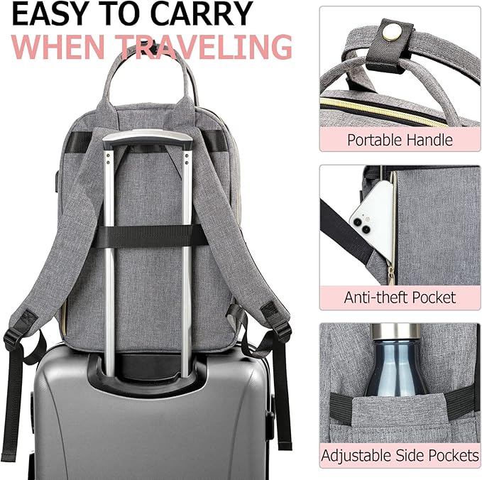 Laptop Backpack for Women Men, School Backpacks for Teens Girls Boys, 17.3 Inch Work Laptop Bag with USB Port Charging, Water Resistant College Bookbags for Girls, Grey