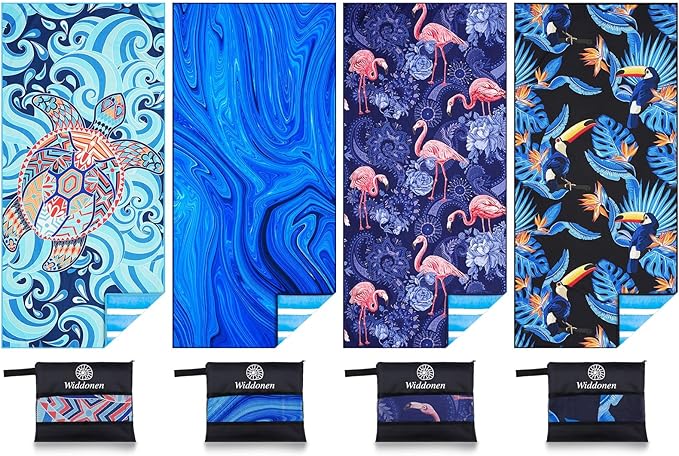 4 Pack Microfiber Lightweight Beach Towel Sand Free Quick Dry Absorbent Thin Compact Towels for Swimming Pool Camping Beach Accessories Large Easy Pack Travel Things for Vacation Essentials Gift