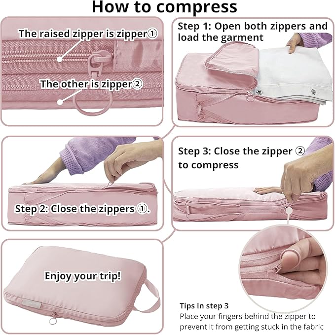 tianzong Compression Packing Cubes for Suitcases, Luggage Organizer Bags Set for Travel (Pink, 2 Pack Medium)