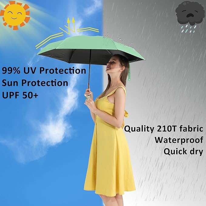 BAODINI Travel Mini Umbrella for Purse With Case Small Compact UV Sun Protection Sun Lightweight Tiny Pocket Umbrella for Women Girls and Men