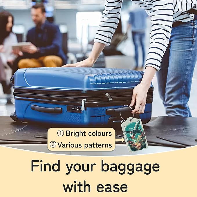 Airplane in The Sky Luggage Tags for Suitcase,3 Pack Luggage Tag Leather Privacy Cover ID Label with Stainless Steel Loop for Women Men