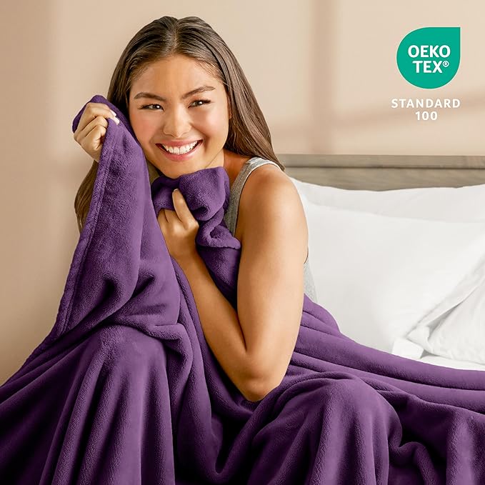 Bare Home Fleece Blanket - Throw/Travel - Ultra-Soft Lightweight for Bed, Sofa, and Couch - Luxury Microplush - Cozy Warm Blanket (Throw/Travel, Plum)