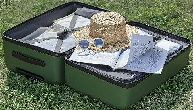 Trunk Luggage 24 Inch, Medium Checked Luggage with Double Spinner Wheels, Anti-Burst Zipper, Hard Case PC Suitcase, Lightweight Travel Luggage, TSA Approved (Seaweed Green, Hudson)