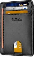 Buffway Slim Minimalist Front Pocket RFID Blocking Leather Wallets for Men and Women - Sand Black