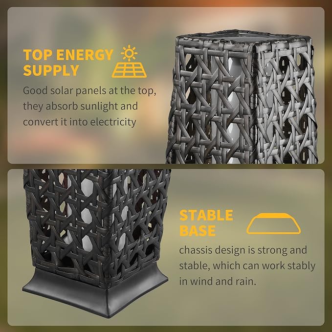 Solar Floor Lamp, Outdoor Floor Lamp Lanterns Outdoor Waterproof, Solar Powered Resin Wicker Lamp, Weather-Resistant Rattan Deck Light for Porch, Garden, Patio