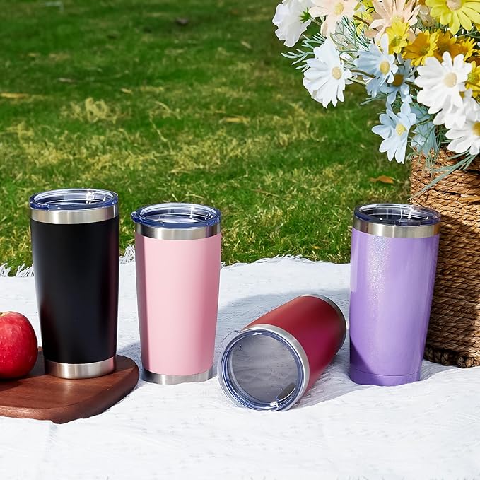 MEWAY 20oz Tumbler 8 Pack Double Wall Vacuum Insulated Travel Mug Bulk, Stainless Steel Tumblers with Lid and Straw, Durable Powder Coated Coffee Cups for Cold & Hot Drinks (Army Green, 8)