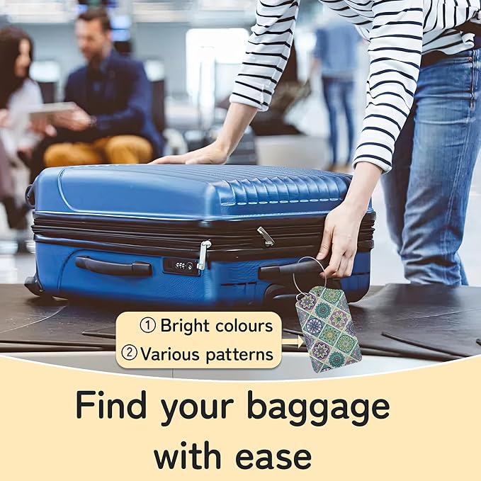 Vintage Mandala Floral Luggage Tag for Suitcase,Design with Privacy Flap Name ID Label Metal Loop, 3 Pack