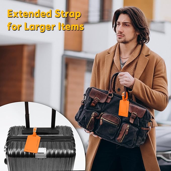 Travelambo Luggage Tags for Suitcases Faux Leather Privacy Protection 26 Pack Bag Tags Travel Accessories Essential, Hot Orange
