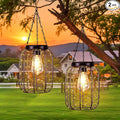 Hanging Solar Lanterns Outdoor Waterproof, Vintage Copper Hanging Lantern Lights for Outside, Solar Chandelier Outdoor Idea for Yard Garden Pathway Gazebo Pergola Porch Decor, 2 Pack