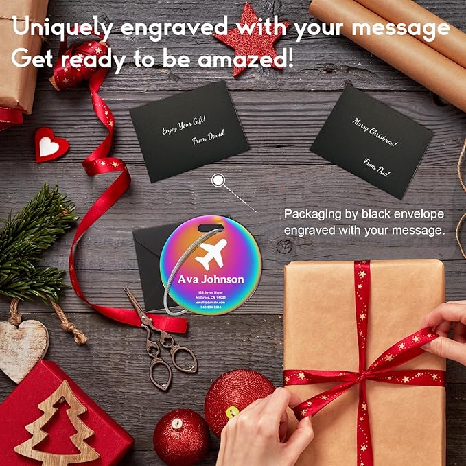 Custom Stainless Steel Luggage Tags: Personalize Your Suitcases, Backpacks, and Bags with Your Text (Rainbow) Elegant Circle-Rainbow