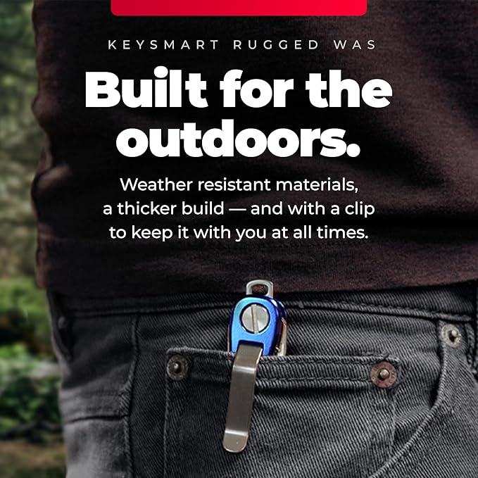 KeySmart Rugged - Multitool Key Holder for Keychain w/Bottle Opener and Pocket Clip, Key Organizer for Key Chain, EDC Keychains, Key Ring for Car Fobs Key Chains, Expandable (Up to 14 Keys, Blue)