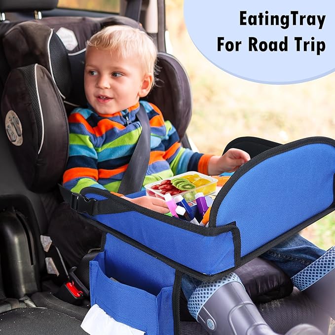Kids Travel Tray for Airplane - Toddler Car Seat Table Tray, Road Trip Essentials for Boys & Girls, Carseat Lap Desk for Kids Road Trip Activities(Navy Blue)