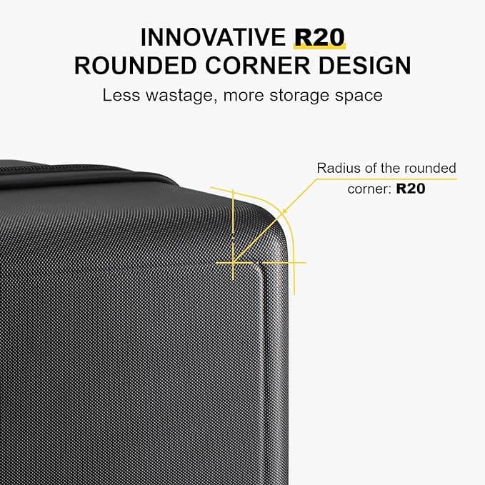 LEVEL8 Large Suitcase with Wheels, Checked Luggage, Lightweight Luminous Textured Tsa Approved Medium Hardside Large Luggages, 24 Inch, Black