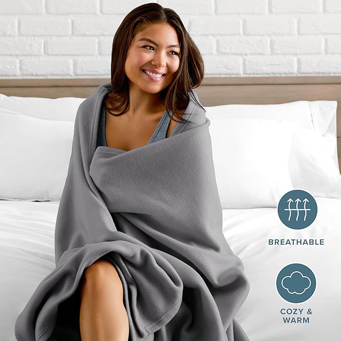 Bare Home Polar Fleece Blanket - Throw - Grey - Warm & Cozy - Premium Fleece for Bed, Sofa, Camping, Travel and Cold Nights - Lightweight Blanket (Throw, Grey)
