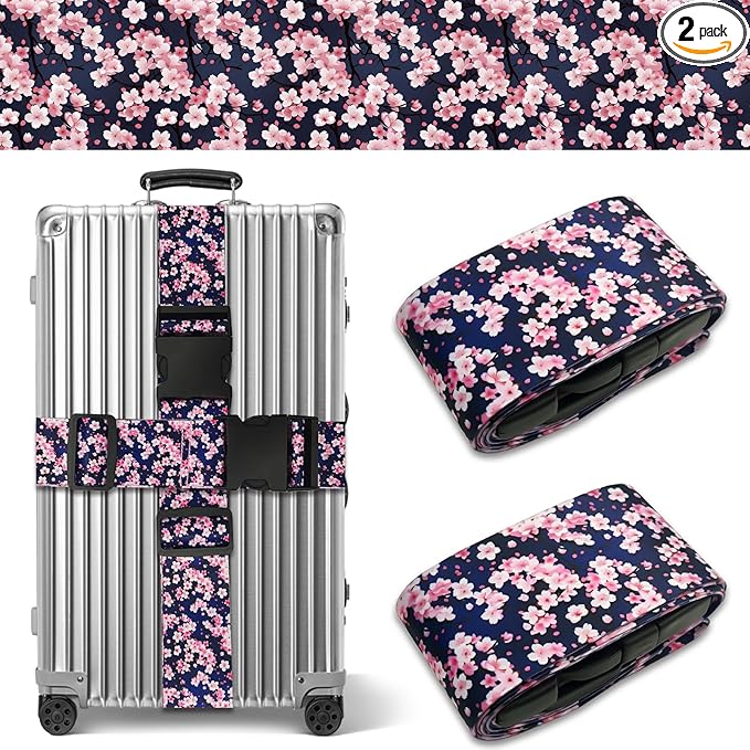 Luggage Straps for Suitcases TSA Approved, Luggage Identifiers for Suitcase, Adjustable Suitcase Strap for Baggage Security with Cute Patten, Travel Necessary Accessories (Anime Sakura)
