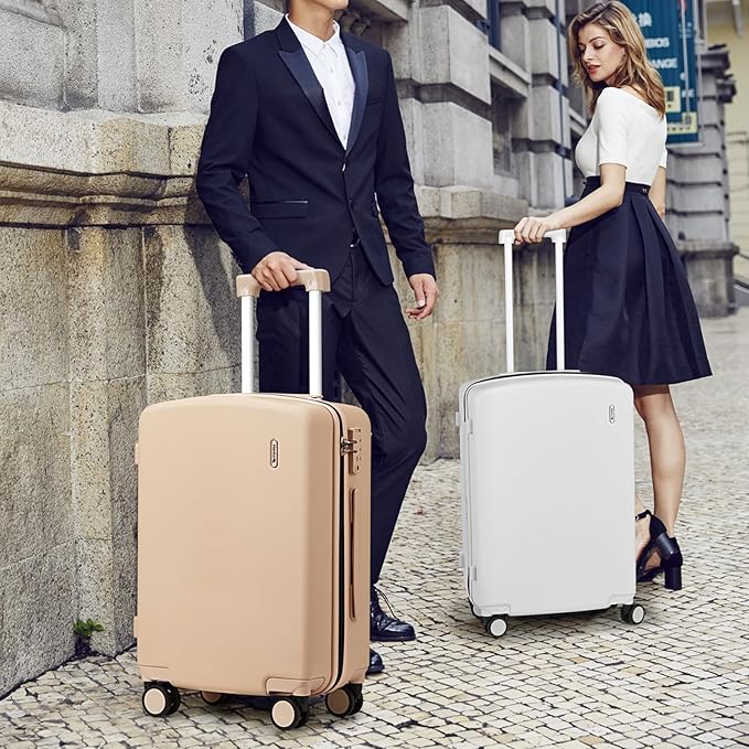 Hanke Hard Shell Luggage Sets 2 Pieces, Carry On and Checked Luggage Sets with Spinner Wheels, Durable PC Hardside Rolling Suitcase for Travel (20/28 Inch, Cuba Sand)