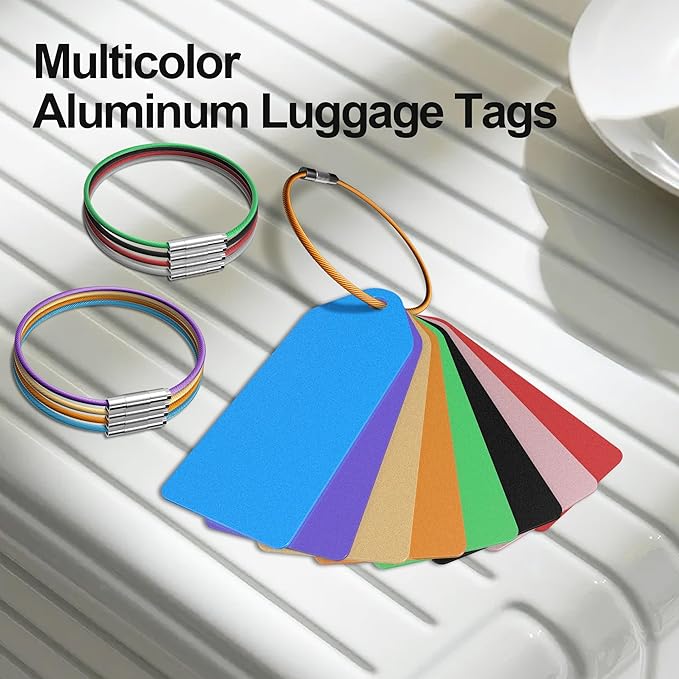 4 PCS Personalized Metal Luggage Tag – Personalized Engraved Suitcase Tag, Backpack Tag, with Matching Color Strap, Waterproof Suitcase Name Badge – Ideal Corporate Gift & Travel Accessory (Orange)