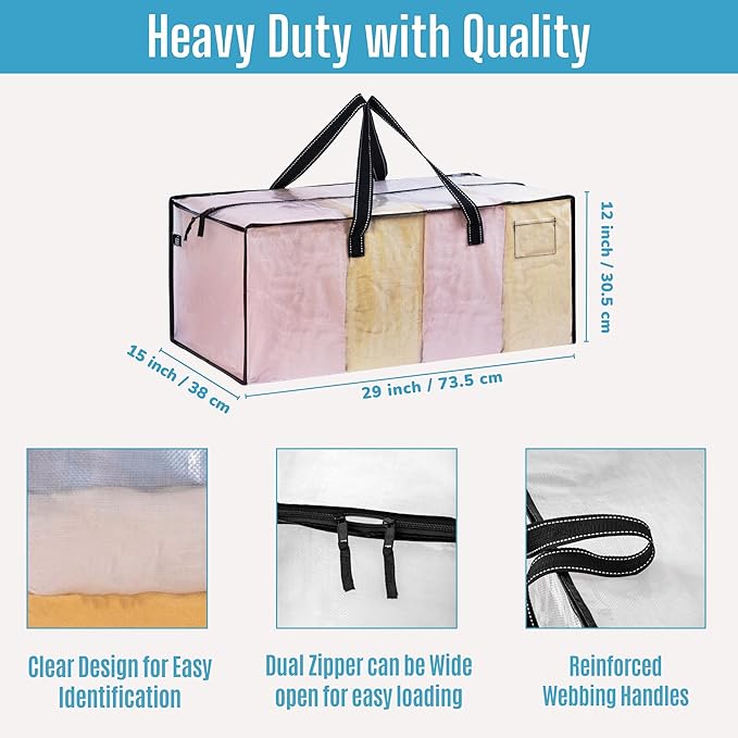 VENO 6 Pack Moving Bags Extra Large Storage Bags for College Move-In, Heavy-Duty Storage Totes, Packing Boxes, and Wardrobe Moving Supplies - Durable Laundry Bags for Clothes (Clear, 6 Pack)
