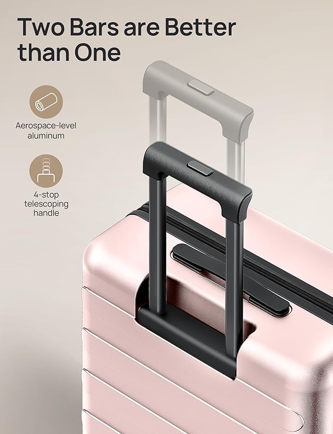 Carry on Luggage 22 X 14 X 9 Airline Approved, 20 Inch Luggage for 3-5 Days Travel, Double Spinner Wheels, 100% Hardshell PC, TSA Lock (00-Pink (Expandable), Checked 28-Inch)