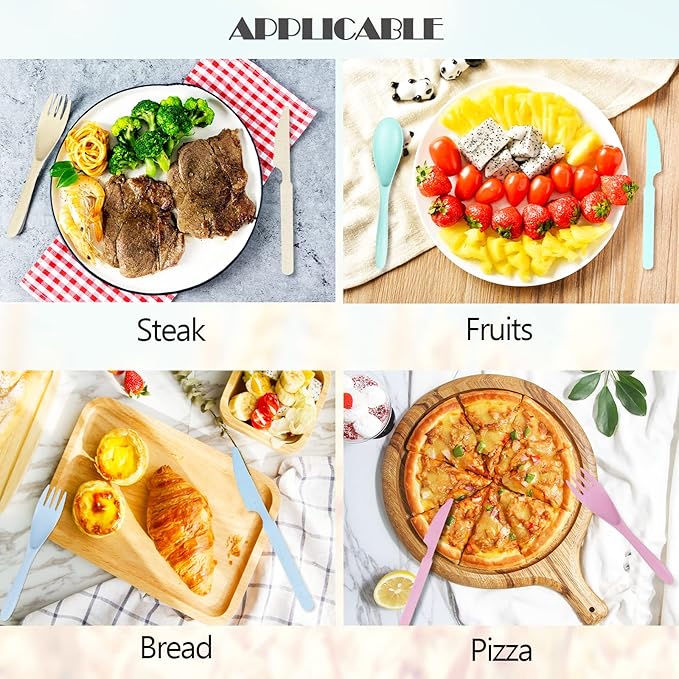 Reusable Travel Utensils Set with Case, Blue Wheat Straw Portable Knife Fork Spoons Tableware, Eco-Friendly BPA Free Cutlery for Kids and Adults as Travel Picnic Camping Utensils